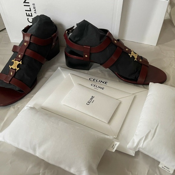 CÉLINE Triomphe Sandal in Calfskin Burgundy Size38 - Picture 3 of 10